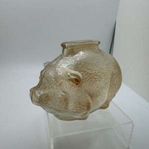 Vintage Anchor Hocking Amber Iridescent Glass Pig Piggy Bank